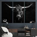 Texas Longhorn Wall Art Canvas Print – Framed Monochrome