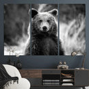Grizzly Bear Wall Art Canvas Print – Framed Black White