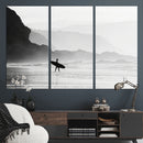 Surfer Beach Wall Art – Framed Black White Ocean Canvas