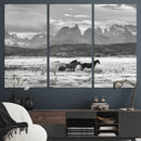 Wild Horses Wall Art – Framed Black White Mountain Canvas by MyGreatCanvas | Canvas Wall Art Prints | Photo Prints & Wall Decor