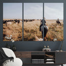 Western Wall Art Canvas Print – Framed Cowboy Cattle Drive