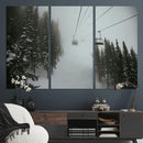 Ski Lift Wall Art Canvas Print – Snowy Pines Misty Landscape