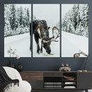 Moose Snow Wall Art Canvas Print – Framed Winter Wildlife