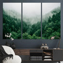 Misty Green Forest Canvas Print – Framed Serene Foggy Pine