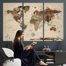 Vintage World Map Wall Art Canvas Print for Living Room,