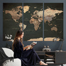 Vintage World Map Canvas Wall Art – Framed Travel Map for