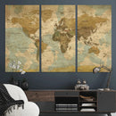 Vintage World Map Wall Art Canvas Print, Detailed World Map
