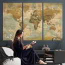 Vintage World Map Wall Art Canvas Print, Detailed World Map