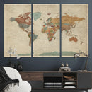 Vintage World Map Canvas Wall Art Print – Framed Modern
