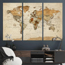 Rustic Vintage World Map Canvas Print – Framed Modern