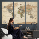 Framed World Map Wall Art for Home and Office Decor
