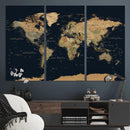 Vintage World Map Canvas on the Dark Background Wall Art