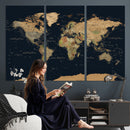 Vintage World Map Canvas on the Dark Background Wall Art