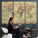 Vintage World Map Wall Art | Ready to Hang and Framed