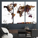 Rustic World Map Wall Art Canvas Print | Large World Map on