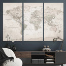 Antique Style World Map Canvas Print - Vintage Detailed