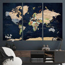 Minimalist World Map Canvas Wall Art - Watercolor Blue and