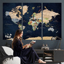Minimalist World Map Canvas Wall Art - Watercolor Blue and