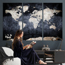 Vintage World Map Canvas Wall Art – Antique Triptych Map