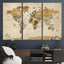 Vintage World Map Canvas Print – Framed Rustic Detailed Map