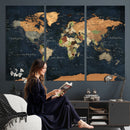 Vintage World Map Canvas Wall Art – Detailed Map with
