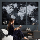 Black World Map Canvas Print – Detailed Map for Couples and