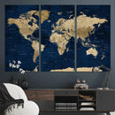Navy Blue World Map Canvas Print – Detailed Map Minimal Navy