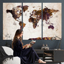 Blue Watercolor World Map Canvas Print – Framed Modern Wall