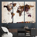 Blue Watercolor World Map Canvas Print – Framed Modern Wall