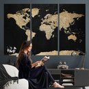 Beige World Map Canvas Wall Art Print, Minimal Black and