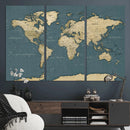 Minimal Vintage World Map Canvas Wall Art Print, Neutral