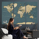 Minimal Vintage World Map Canvas Wall Art Print, Neutral