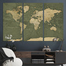 Large World Map Canvas Wall Art Print for Study Room Decor -