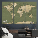 Vintage World Map Canvas Wall Art Print, Classic Global Map