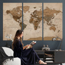 World Map Canvas Wall Art Print, Detailed Global Map Artwork