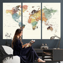 Framed World Map Wall Art Canvas Print for Living Room and