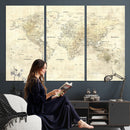 Detailed Large World Map Wall Decor Canvas Art Print