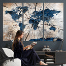 Rustic World Map Canvas Print – Framed Wall Art for Couples,