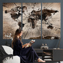 Black and White World Map Canvas Print – Framed Wall Art for