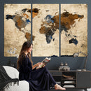 World Map Wall Art – Rustic Earth Tone Canvas Print, Antique