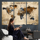 World Map Wall Art – Rustic Earth Tone Canvas Print, Antique