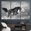 Wild Horses Wall Art Canvas Print – Framed Black and White