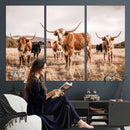 Texas Longhorn Cattle Wall Art Canvas Print, Sepia Western