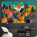 Colorful Japanese Landscape Print: Maximalist Panoramic Wall by MyGreatCanvas | Canvas Wall Art Prints | Photo Prints & Wall Decor