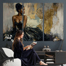 Black Woman Canvas Wall Art — Black Gold Gown Fashion Print by MyGreatCanvas | Canvas Wall Art Prints | Photo Prints & Wall Decor