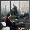 Misty Pine Forest Oil Painting Canvas — Dark Moody Teal Grey by MyGreatCanvas | Canvas Wall Art Prints | Photo Prints & Wall Decor