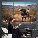 Texas Longhorn Bull Wall Art Canvas Print, Western Farmhouse