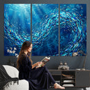 School of Fish Canvas Print | Blue Ocean Underwater Wall Art by MyGreatCanvas | Canvas Wall Art Prints | Photo Prints & Wall Decor