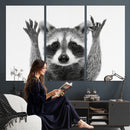 Funny Raccoon Canvas Wall Art, Black White Hands Up Animal Photo Print, Humorous Wildlife Decor, Kids Room Nursery Art, Quirky Animal Gift by MyGreatCanvas | Canvas Wall Art Prints | Photo Prints & Wall Decor