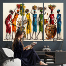 African Folk Art Canvas Wall Art, Colorful African Women Village Painting Print, Tribal Ethnic Home Decor, Vibrant African Art, Living Room